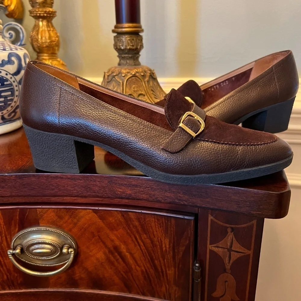 EUC Salvatore Ferragamo Boutique Brown Suede & Leather Pumps Heels 9.5 A